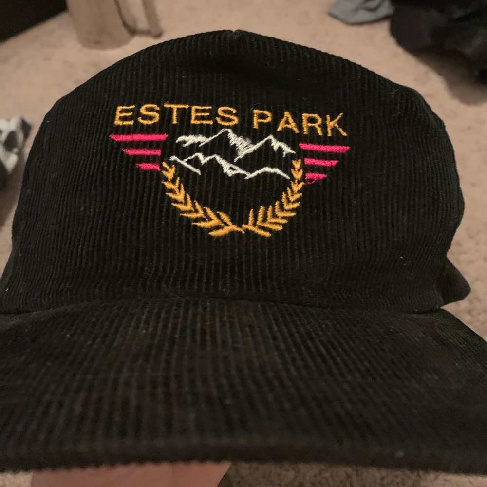 VINTAGE Black Corduroy Trucker Hat “Estes Park”
